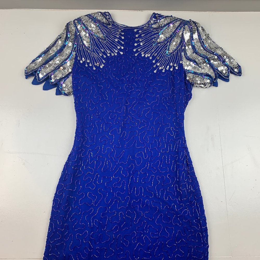 Laurence Kazar New York Beaded Short Sleeve Dress